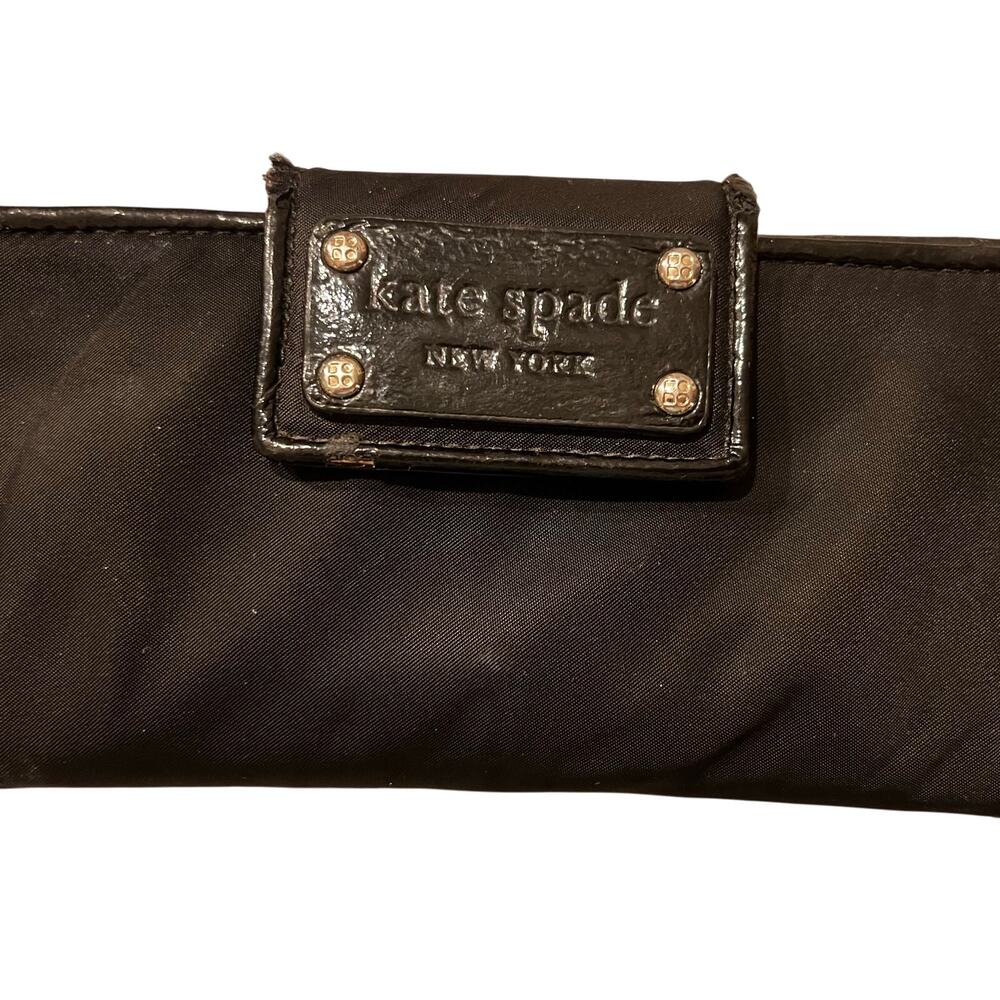 Kate Spade New York Black Nylon Bifold Card Organizer Zip Pocket Wallet Size M